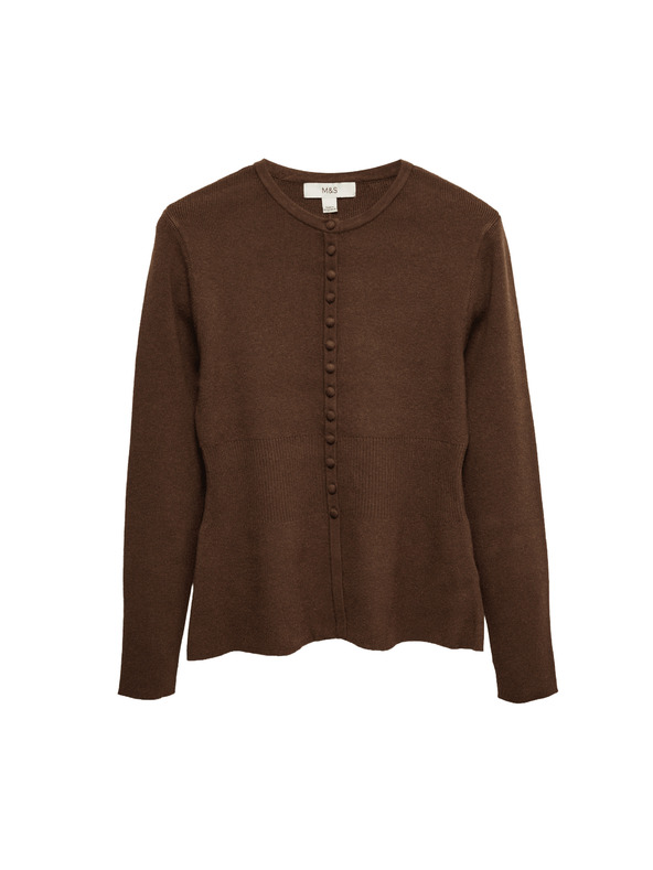 Marks & Spencer Priľnavý kardigan s volánom, hebký na dotyk Marks & Spencer hnedá