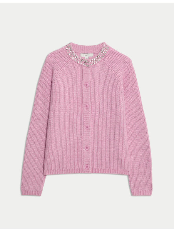 Marks & Spencer Textúrovaný zdobený kardigan s gombíkmi na prednej strane Marks & Spencer ružová