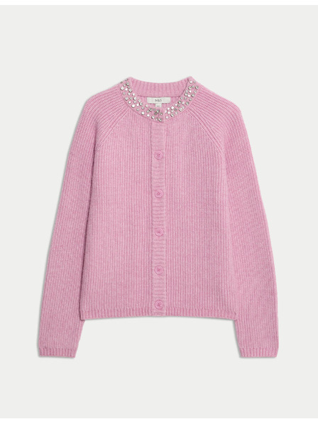 Marks & Spencer Textúrovaný zdobený kardigan s gombíkmi na prednej strane Marks & Spencer ružová