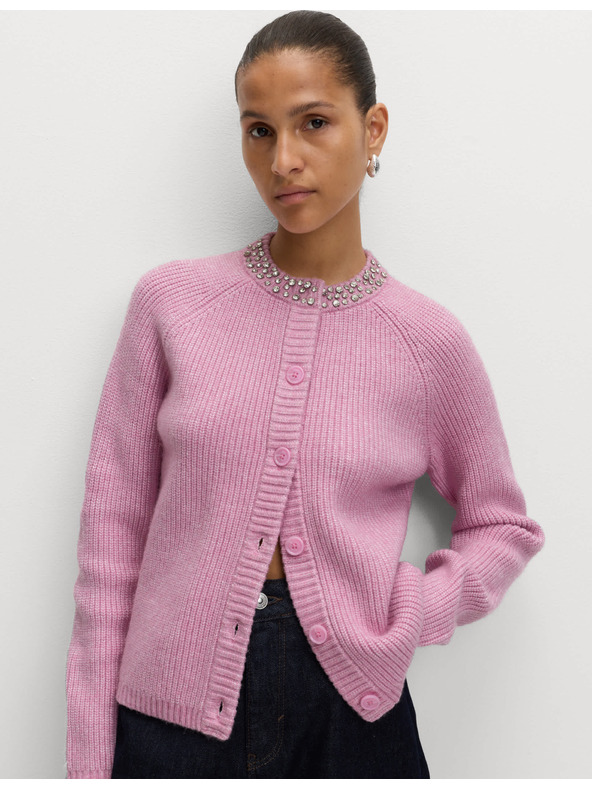 Marks & Spencer Textúrovaný zdobený kardigan s gombíkmi na prednej strane Marks & Spencer ružová