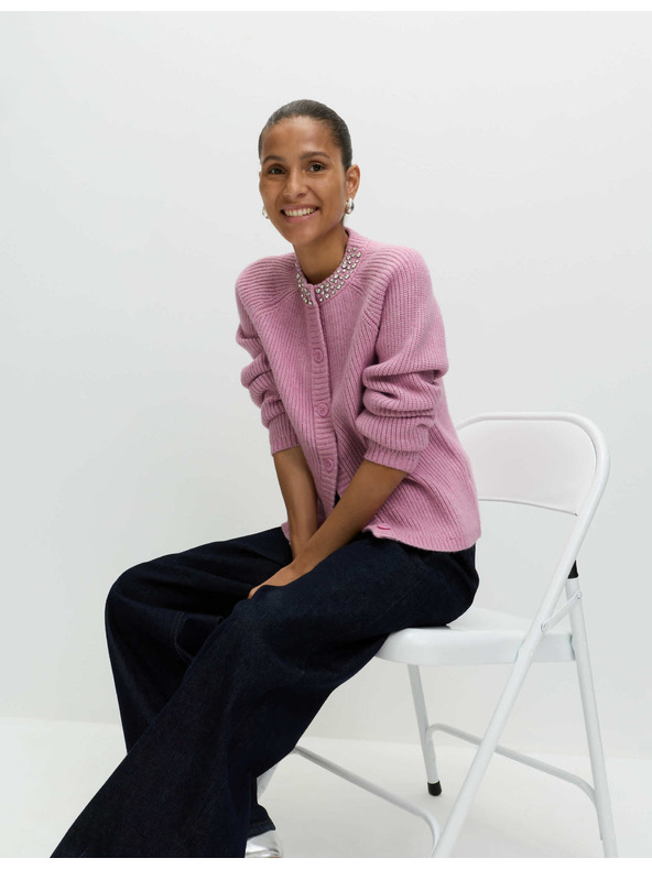 Marks & Spencer Textúrovaný zdobený kardigan s gombíkmi na prednej strane Marks & Spencer ružová