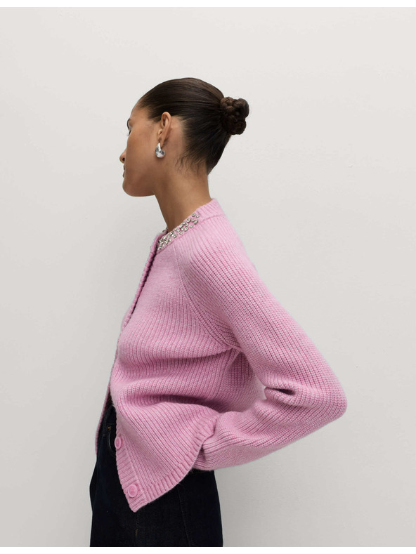 Marks & Spencer Textúrovaný zdobený kardigan s gombíkmi na prednej strane Marks & Spencer ružová