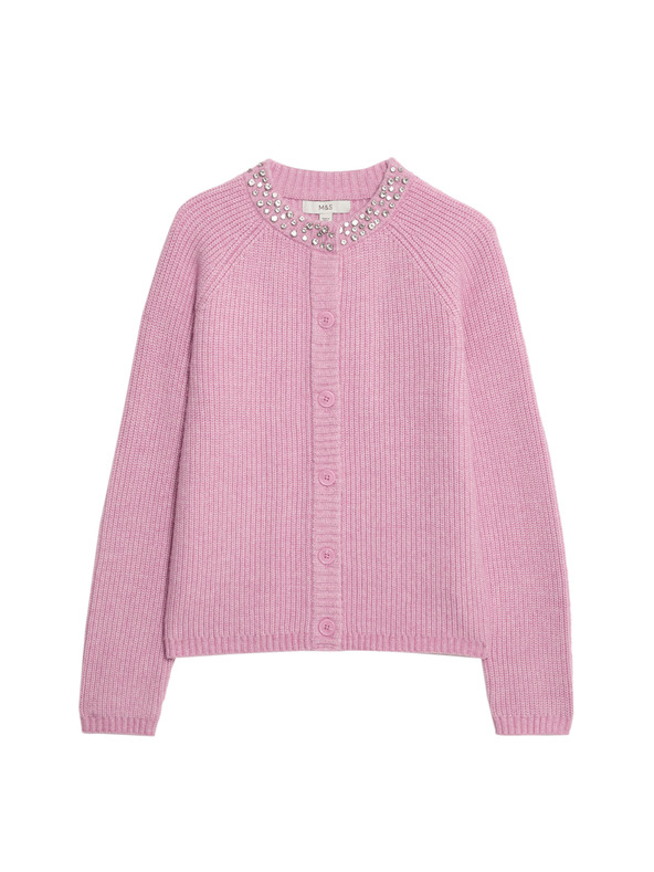 Marks & Spencer Textúrovaný zdobený kardigan s gombíkmi na prednej strane Marks & Spencer ružová