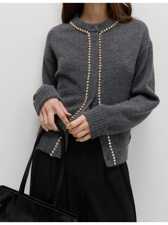 Marks & Spencer Kardigan s okrúhlym výstrihom a drahokamami Marks & Spencer šedá