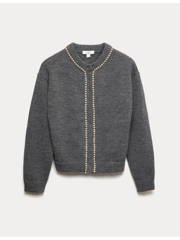Marks & Spencer Kardigan s okrúhlym výstrihom a drahokamami Marks & Spencer šedá