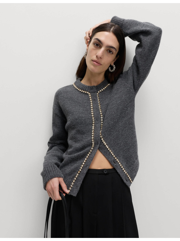 Marks & Spencer Kardigan s okrúhlym výstrihom a drahokamami Marks & Spencer šedá