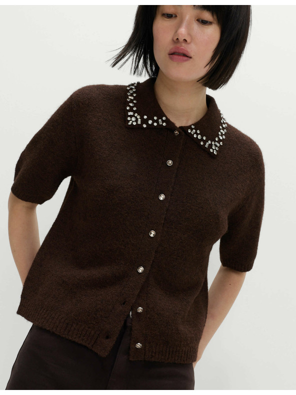 Marks & Spencer Zdobený skrátený kardigan s vlnou Marks & Spencer hnedá