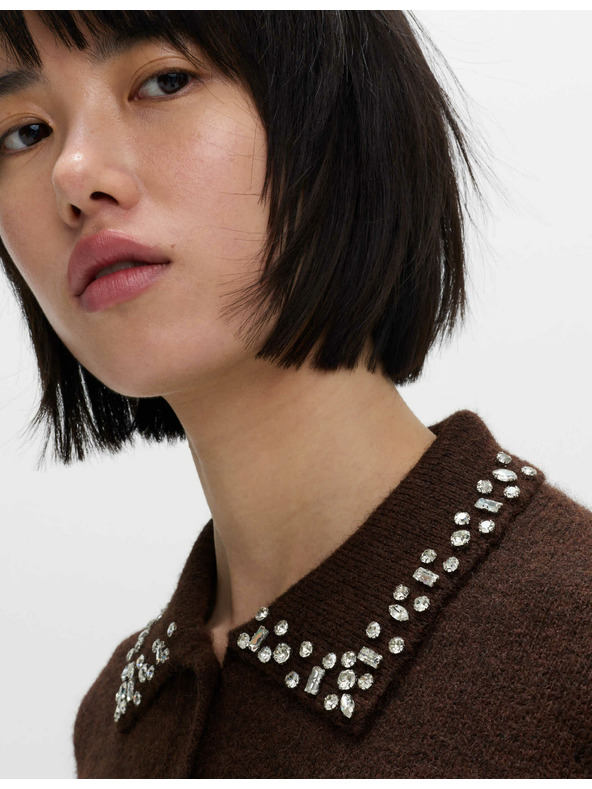 Marks & Spencer Zdobený skrátený kardigan s vlnou Marks & Spencer hnedá