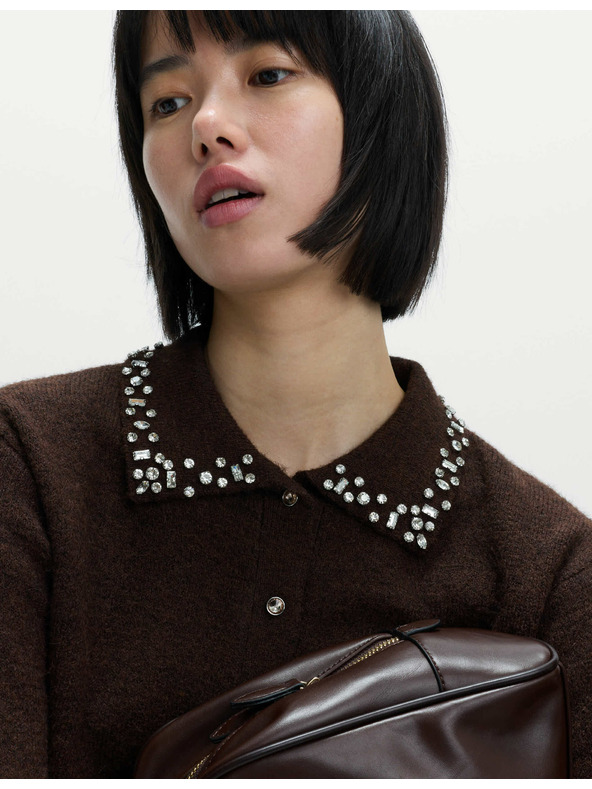 Marks & Spencer Zdobený skrátený kardigan s vlnou Marks & Spencer hnedá