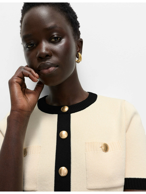 Marks & Spencer Skrátený kardigan s kontrastnými detailmi Marks & Spencer smotanová