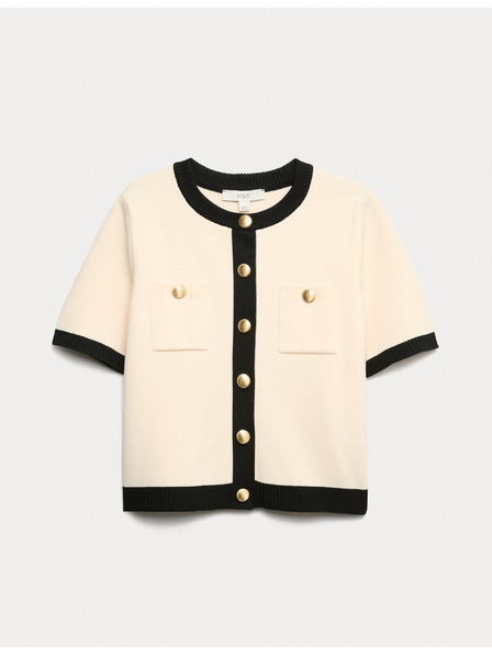 Marks & Spencer Skrátený kardigan s kontrastnými detailmi Marks & Spencer smotanová