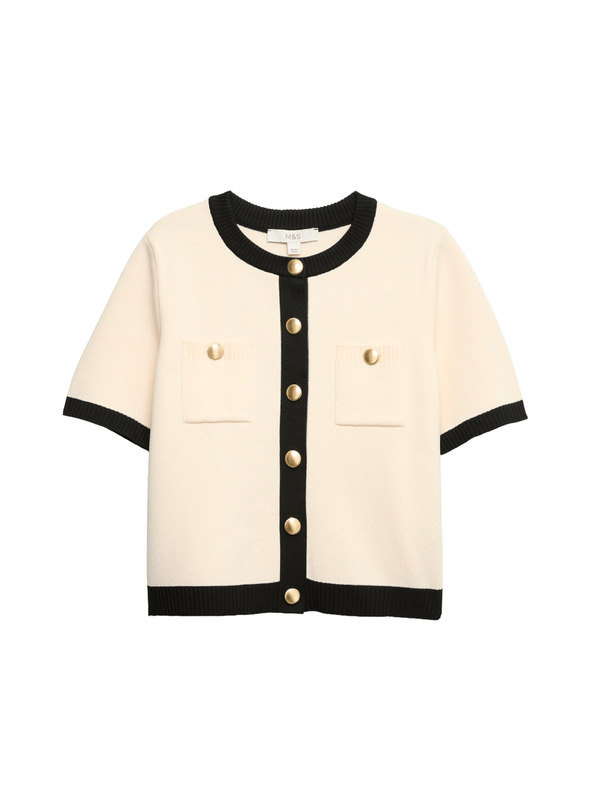Marks & Spencer Skrátený kardigan s kontrastnými detailmi Marks & Spencer smotanová