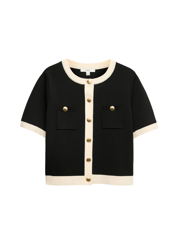 Marks & Spencer Skrátený kardigan s kontrastnými detailmi Marks & Spencer čierna