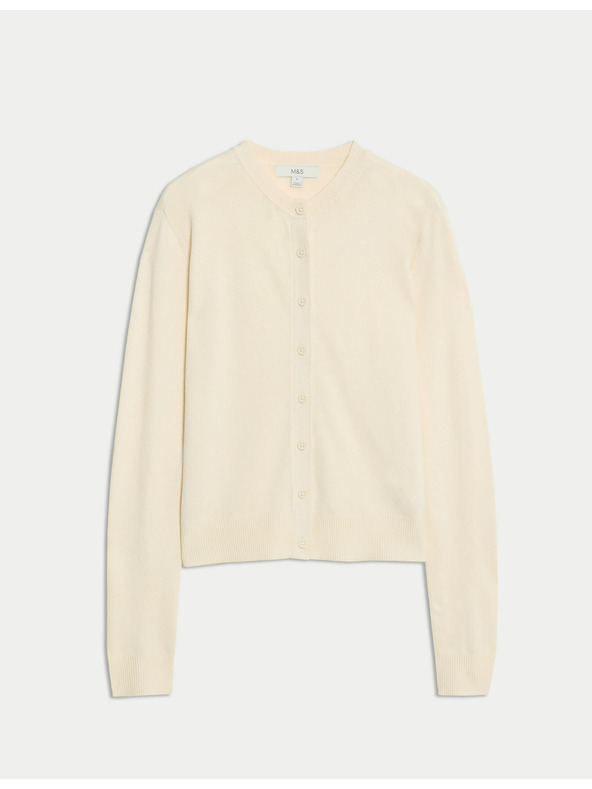 Marks & Spencer Kardigán s okrúhlym výstrihom a gombíkmi vpredu Marks & Spencer smotanová