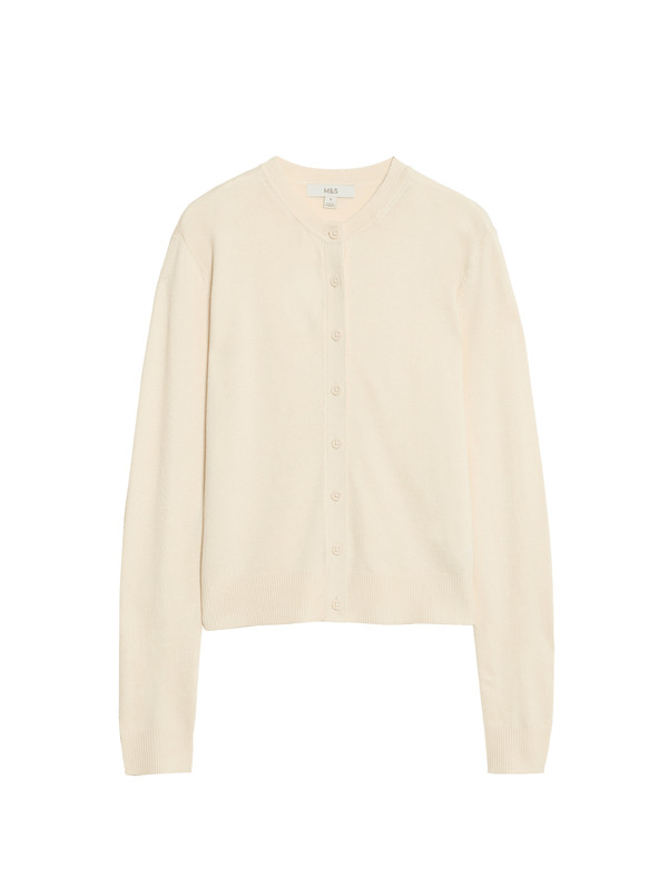 Marks & Spencer Kardigán s okrúhlym výstrihom a gombíkmi vpredu Marks & Spencer smotanová