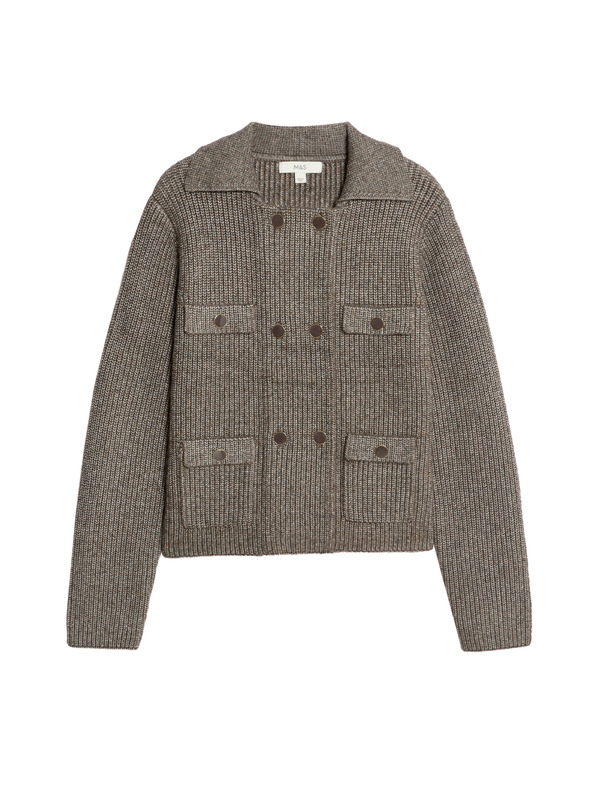 Marks & Spencer Pletená bunda s mľandravými vláknami a ozdobnými vreckami Marks & Spencer béžová