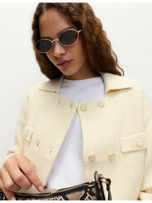 Marks & Spencer Pletená bunda s mľandravými vláknami a ozdobnými vreckami Marks & Spencer smotanová