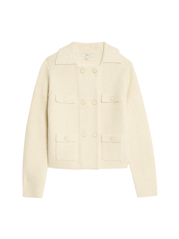 Marks & Spencer Pletená bunda s mľandravými vláknami a ozdobnými vreckami Marks & Spencer smotanová