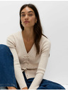 Marks & Spencer Kardigán s výstrihom do V, ozdobnou mašľou a rebrovaním Marks & Spencer béžová