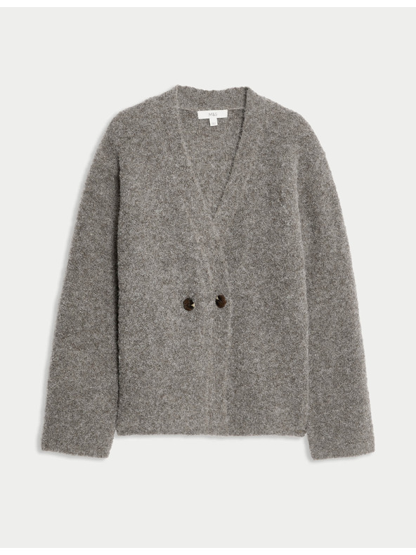 Marks & Spencer Kardigán z bukle, s gombíkmi na prednej strane a výstrihom do V, s obsahom vlny Marks & Spencer hnedá