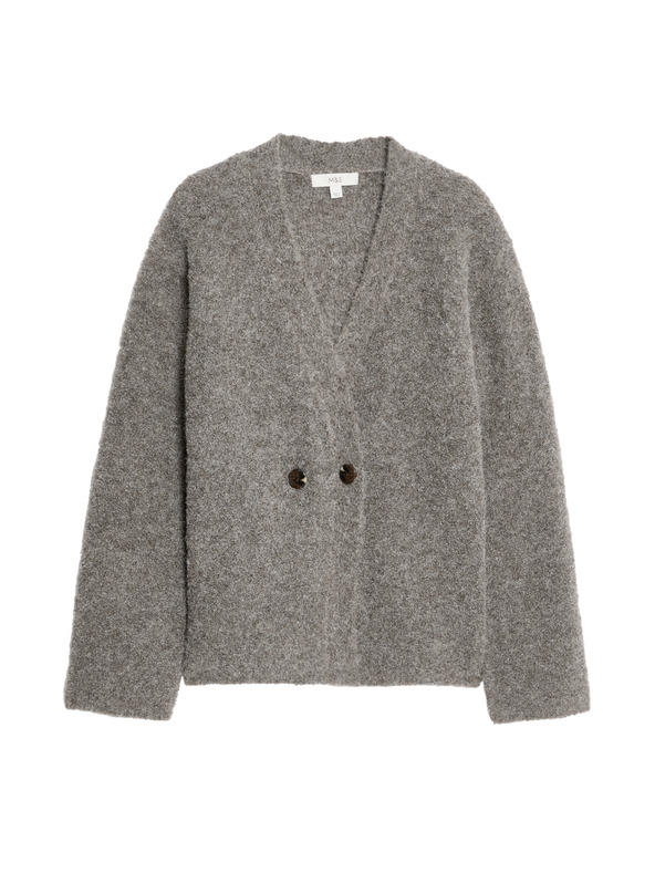 Marks & Spencer Kardigán z bukle, s gombíkmi na prednej strane a výstrihom do V, s obsahom vlny Marks & Spencer hnedá