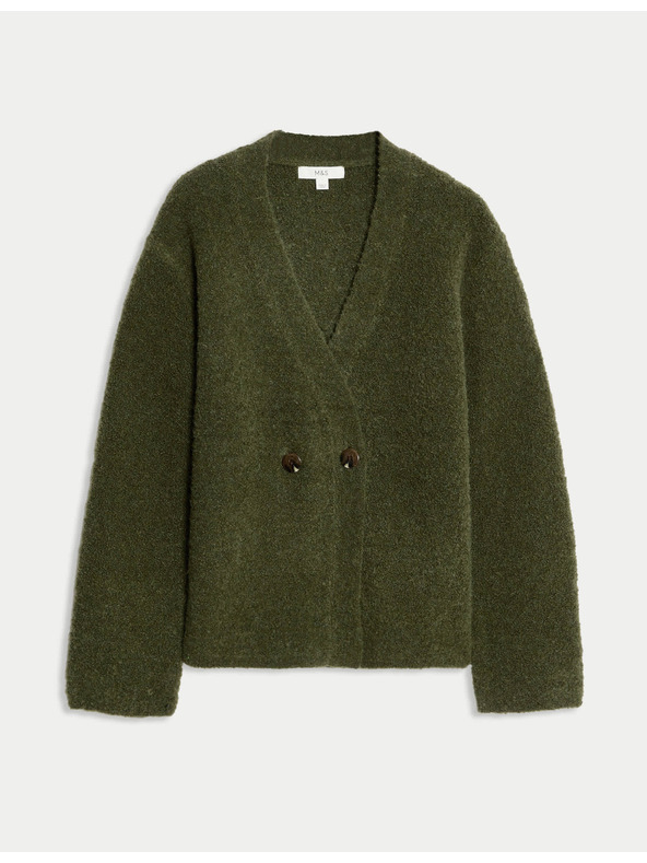 Marks & Spencer Kardigán z bukle, s gombíkmi na prednej strane a výstrihom do V, s obsahom vlny Marks & Spencer zelená