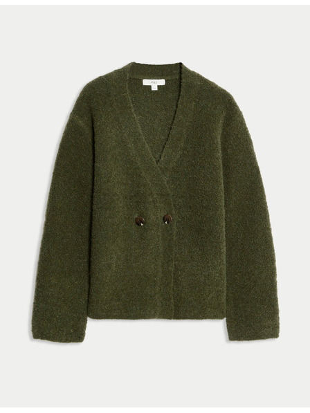 Marks & Spencer Kardigán z bukle, s gombíkmi na prednej strane a výstrihom do V, s obsahom vlny Marks & Spencer zelená