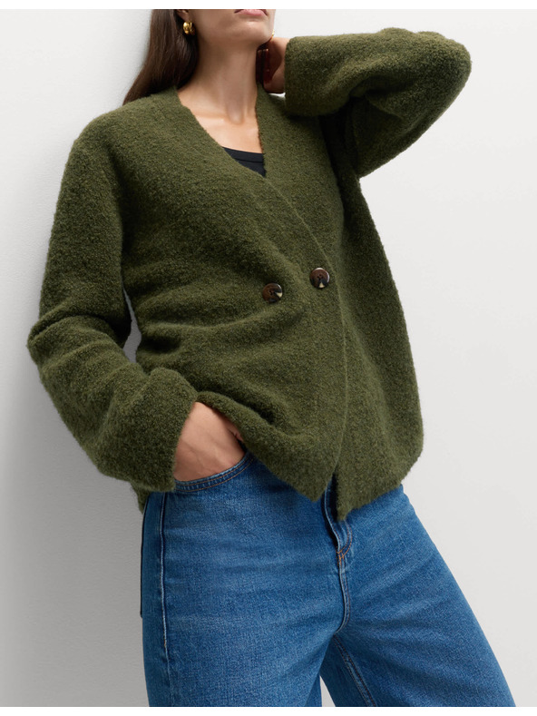 Marks & Spencer Kardigán z bukle, s gombíkmi na prednej strane a výstrihom do V, s obsahom vlny Marks & Spencer zelená