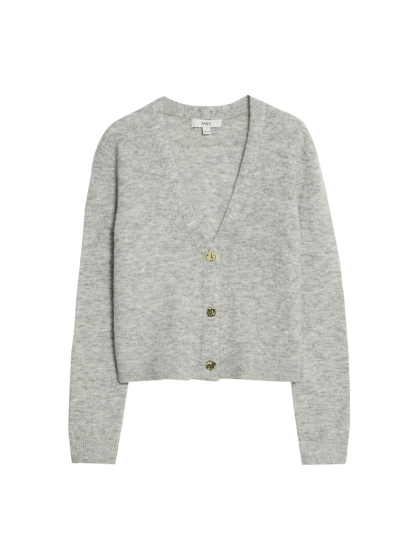 Marks & Spencer Skrátený kardigán s výstrihom do V a prídavkom alpaky Marks & Spencer šedá
