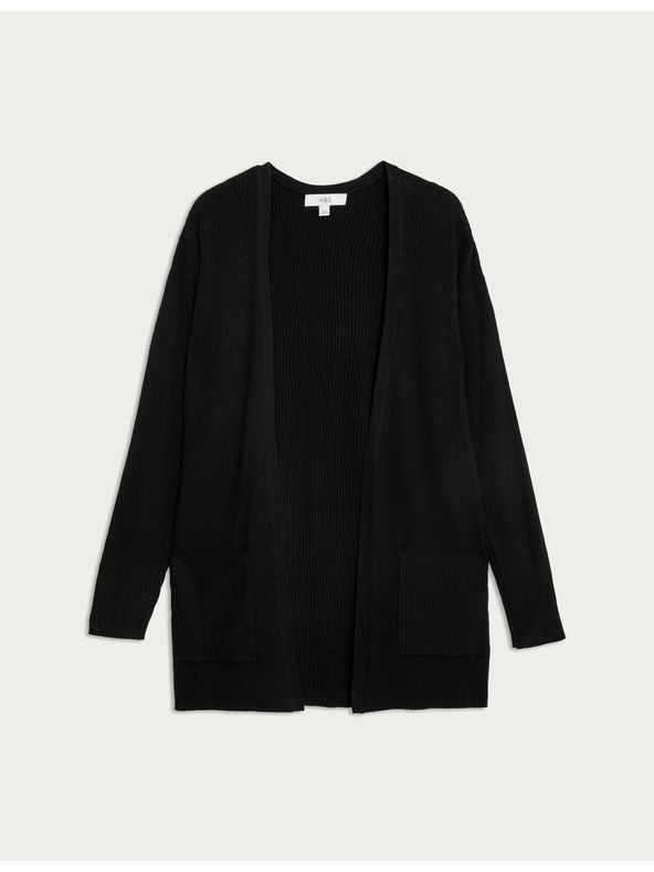 Marks & Spencer Dlhý rebrovaný kardigán bez zapínania Marks & Spencer čierna