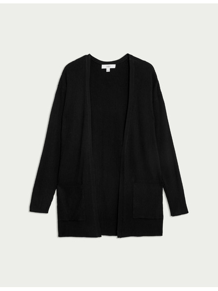 Marks & Spencer Dlhý rebrovaný kardigán bez zapínania Marks & Spencer čierna