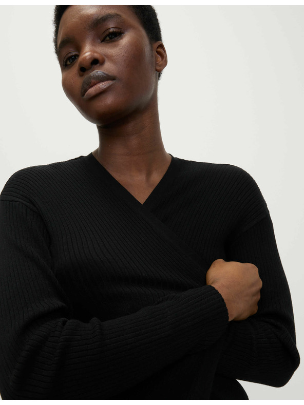 Marks & Spencer Dlhý rebrovaný kardigán bez zapínania Marks & Spencer čierna