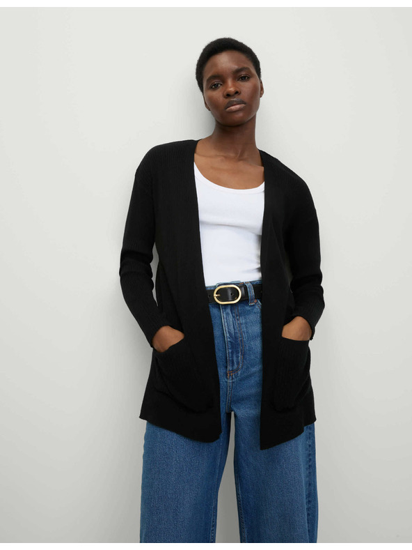Marks & Spencer Dlhý rebrovaný kardigán bez zapínania Marks & Spencer čierna