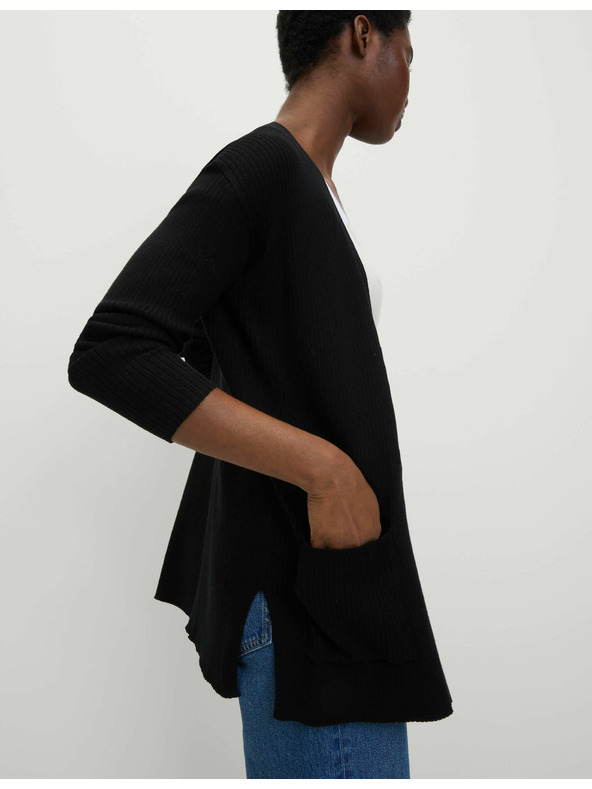 Marks & Spencer Dlhý rebrovaný kardigán bez zapínania Marks & Spencer čierna