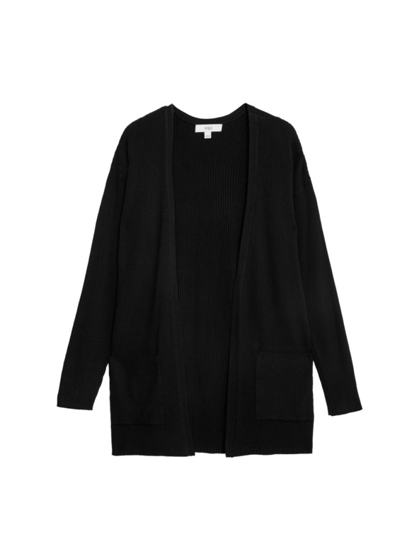 Marks & Spencer Dlhý rebrovaný kardigán bez zapínania Marks & Spencer čierna