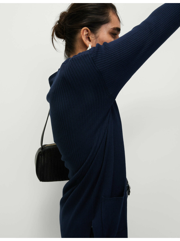 Marks & Spencer Dlhý rebrovaný kardigán bez zapínania Marks & Spencer námornícka modrá