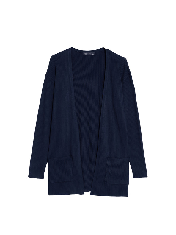 Marks & Spencer Dlhý rebrovaný kardigán bez zapínania Marks & Spencer námornícka modrá