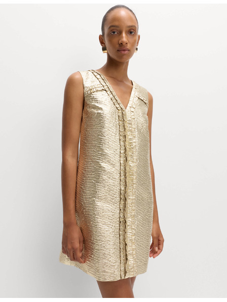 Marks & Spencer Zlaté žakárové mini šaty s výstrihom do V Marks & Spencer zlatá