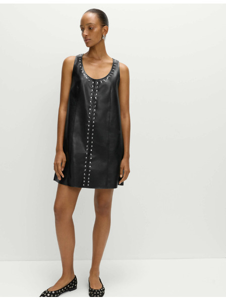 Marks & Spencer Zdobené mini šaty s umelou kožou Marks & Spencer čierna