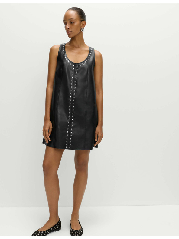 Marks & Spencer Zdobené mini šaty s umelou kožou Marks & Spencer čierna