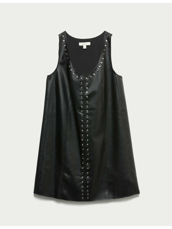 Marks & Spencer Zdobené mini šaty s umelou kožou Marks & Spencer čierna