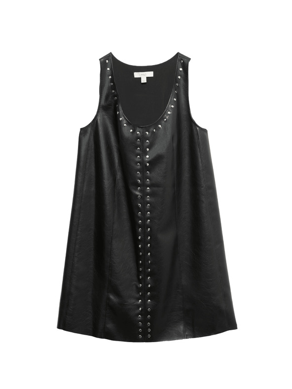 Marks & Spencer Zdobené mini šaty s umelou kožou Marks & Spencer čierna