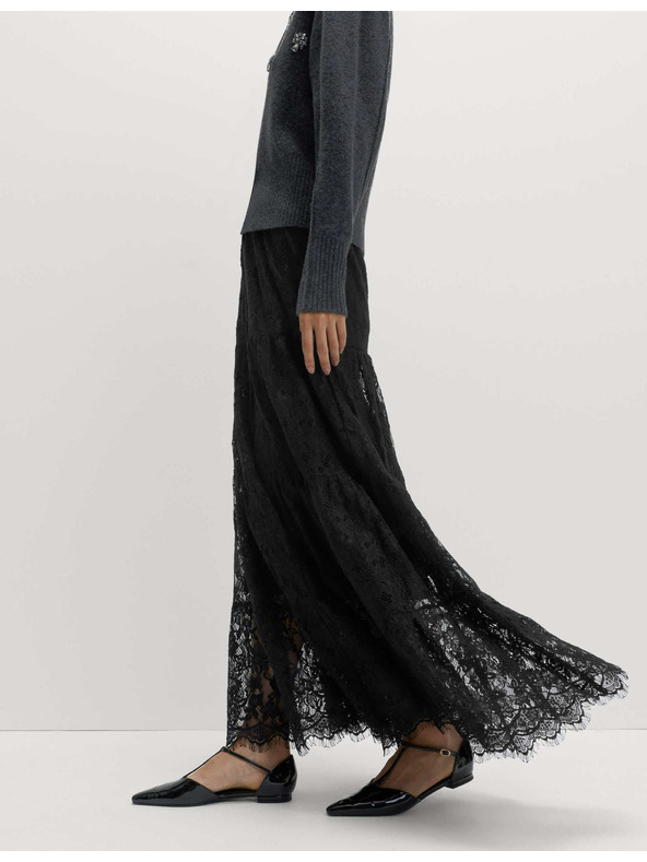 Marks & Spencer Čipková riasená maxi sukňa Marks & Spencer čierna