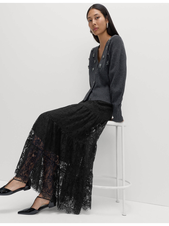 Marks & Spencer Čipková riasená maxi sukňa Marks & Spencer čierna