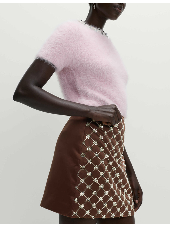 Marks & Spencer Zdobená saténová mini sukňa áčkového strihu Marks & Spencer hnedá