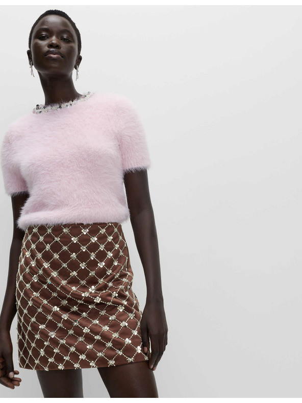 Marks & Spencer Zdobená saténová mini sukňa áčkového strihu Marks & Spencer hnedá