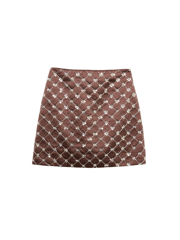 Marks & Spencer Zdobená saténová mini sukňa áčkového strihu Marks & Spencer hnedá