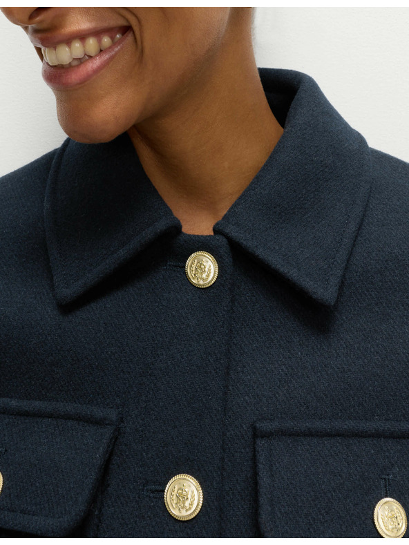 Marks & Spencer Praktická bunda s kapucňou zo zmesi vlny Marks & Spencer námorná modrá