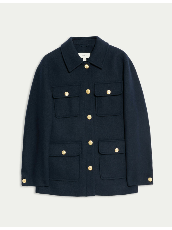 Marks & Spencer Praktická bunda s kapucňou zo zmesi vlny Marks & Spencer námorná modrá