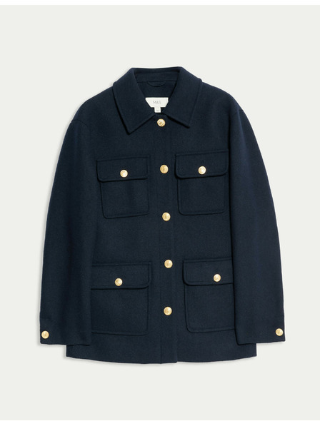 Marks & Spencer Praktická bunda s kapucňou zo zmesi vlny Marks & Spencer námorná modrá